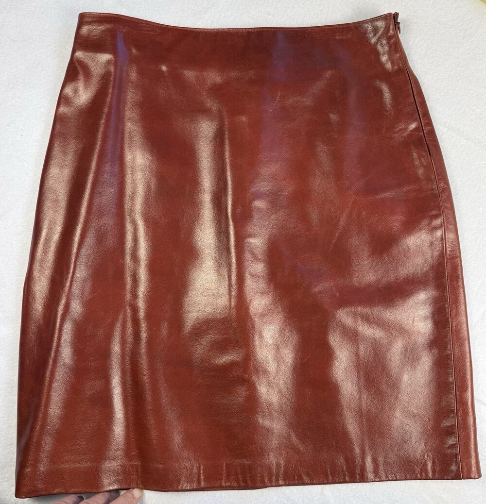 Finity Leather Straight Skirt Oxblood 6 Mobwife Office Siren Y2K Academia Retro